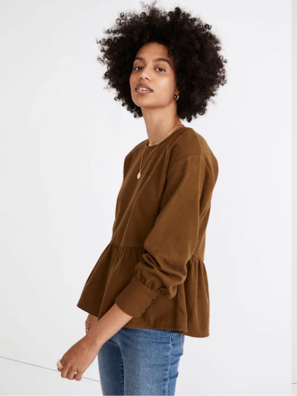 Madewell Button Back Olive Flannel Top